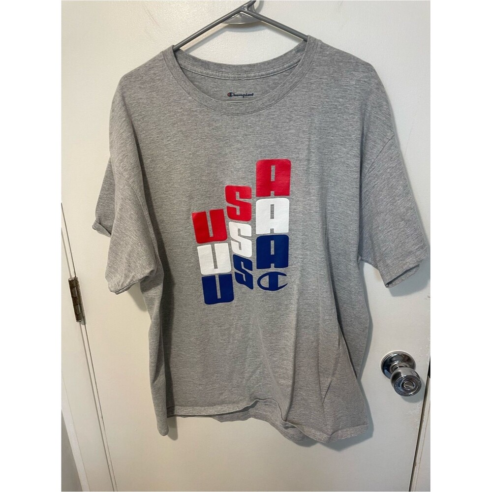 Mens grey red blue Champion USA tee shirt sz XL workout athletic top